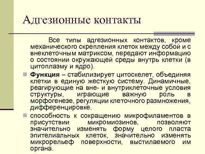 Адгезионные контакты Все типы адгезионных контактов, кроме механического скрепления клеток между собой и с