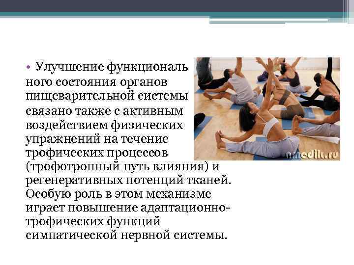  • Улучшение функциональ ного состояния органов пищеварительной системы связано также с активным воздействием