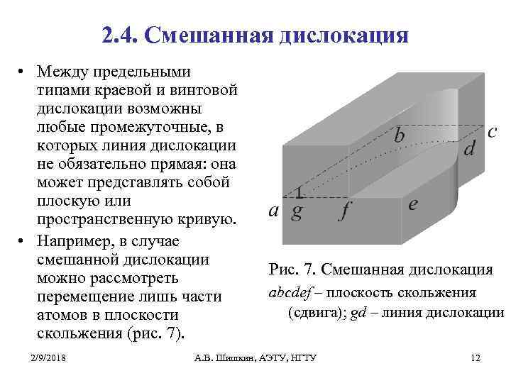 2. 4. Смешанная дислокация • Между предельными типами краевой и винтовой дислокации возможны любые