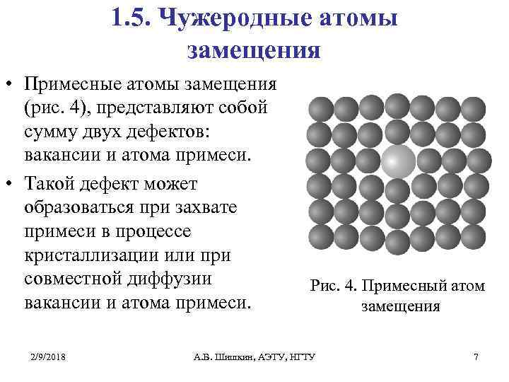 1. 5. Чужеродные атомы замещения • Примесные атомы замещения (рис. 4), представляют собой сумму