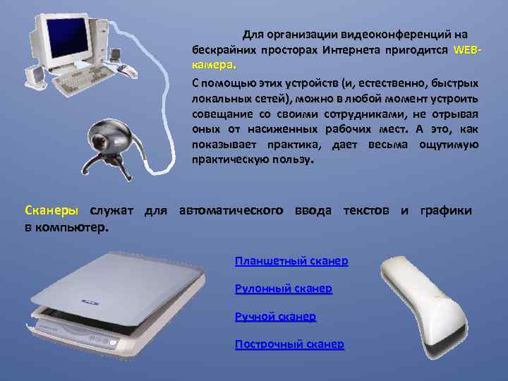 Для организации видеоконференций на бескрайних просторах Интернета пригодится WEBкамера. С помощью этих устройств (и,