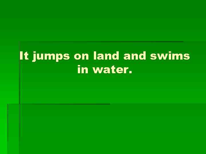 It jumps on land swims in water. 
