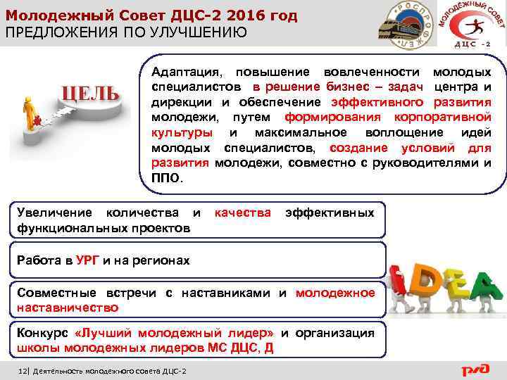 Молодежный Совет ДЦС-2 2016 год ПРЕДЛОЖЕНИЯ ПО УЛУЧШЕНИЮ Адаптация, повышение вовлеченности молодых специалистов в