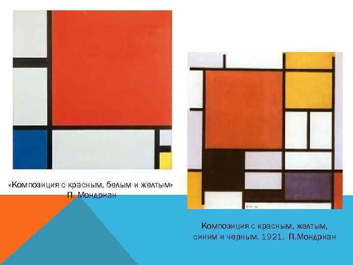  «Композиция с красным, белым и желтым» П. Мондриан Композиция с красным, желтым, синим