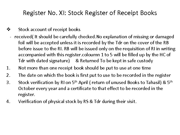 Register No. XI: Stock Register of Receipt Books v Stock account of receipt books