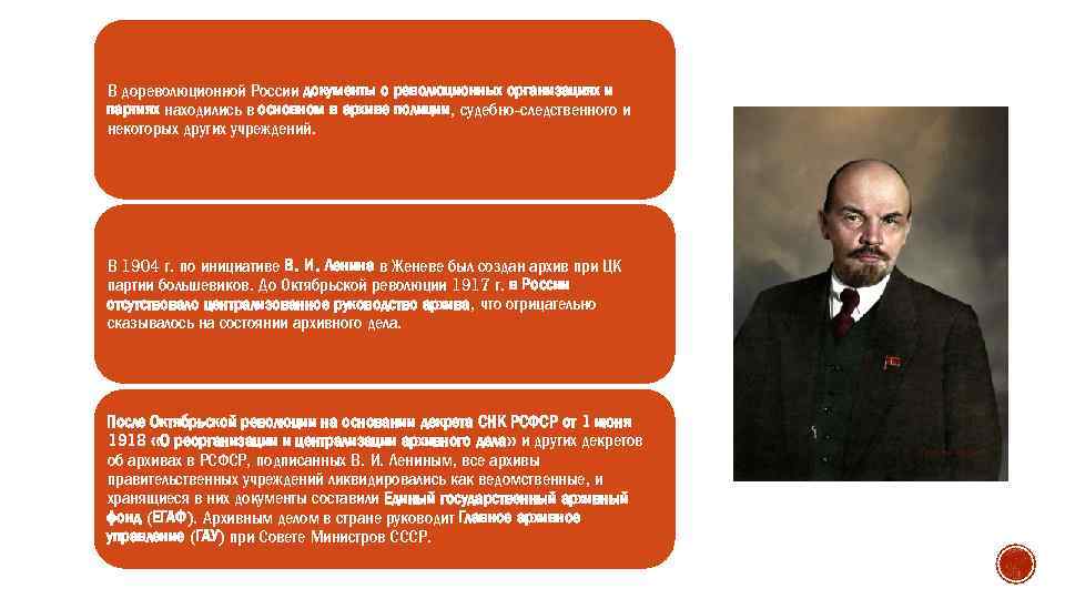 В дореволюционной России документы о революционных организациях и партиях находились в основном в архиве