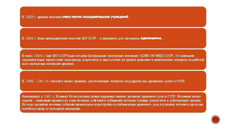 В 1932 г. архивы получили статус научно-исследовательских учреждений. В 1933 г. была ликвидирована коллегия