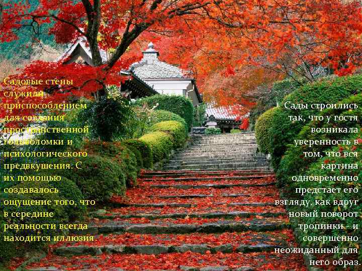 Садовые стены служили приспособлением для создания пространственной головоломки и психологического предвкушения. С их помощью