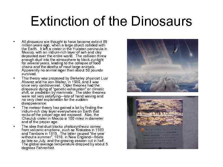 Extinction of the Dinosaurs • • All dinosaurs are thought to have become extinct