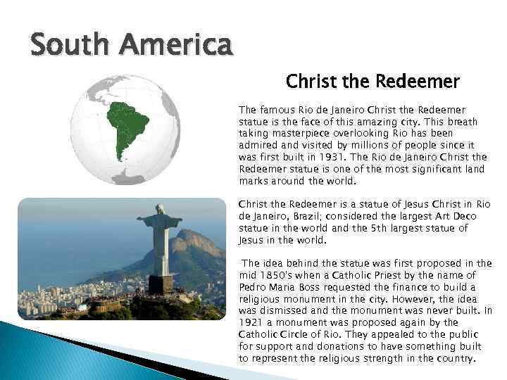 South America Christ the Redeemer The famous Rio de Janeiro Christ the Redeemer statue