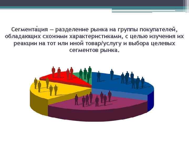Сегмента ция — разделение рынка на группы покупателей, обладающих схожими характеристиками, с целью изучения