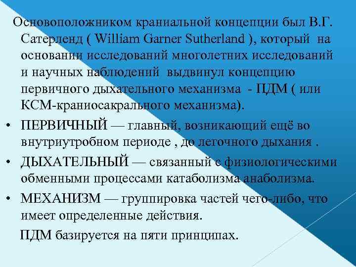  Основоположником краниальной концепции был В. Г. Сатерленд ( William Garner Sutherland ), который