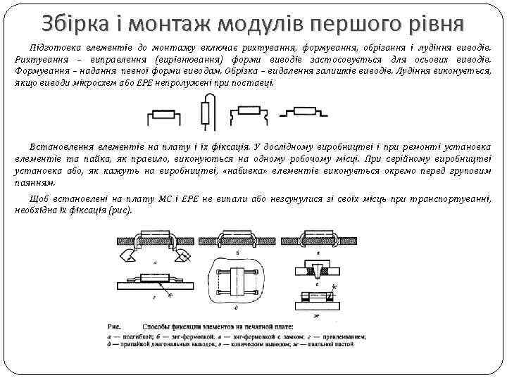 Збірка і монтаж модулів першого рівня Підготовка елементів до монтажу включає рихтування, формування, обрізання