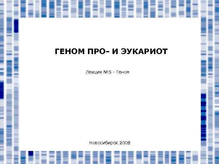 ГЕНОМ ПРО- И ЭУКАРИОТ Лекция № 5 - Геном Новосибирск 2008 