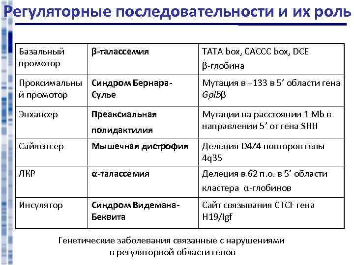 Регуляторные последовательности и их роль Базальный промотор β-талассемия TATA box, CACCC box, DCE β-глобина