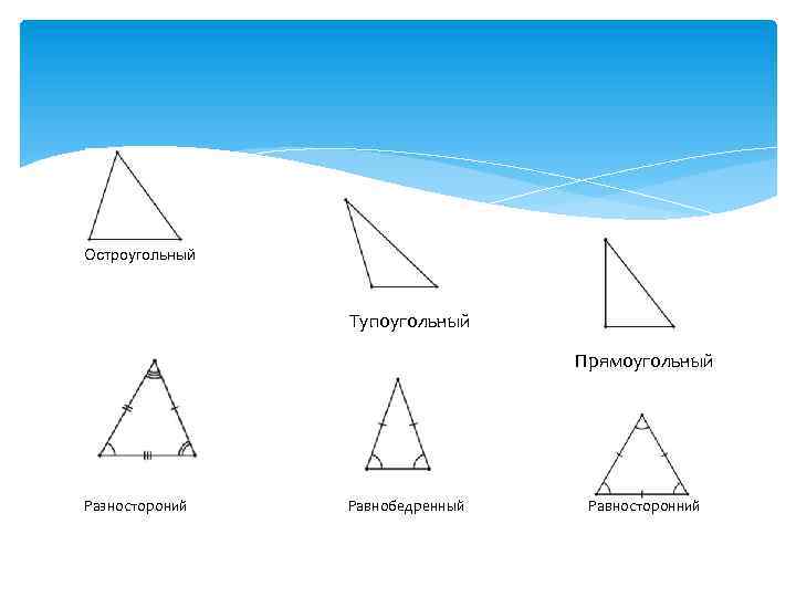 Начертить прямоугольный остроугольный тупоугольный треугольники