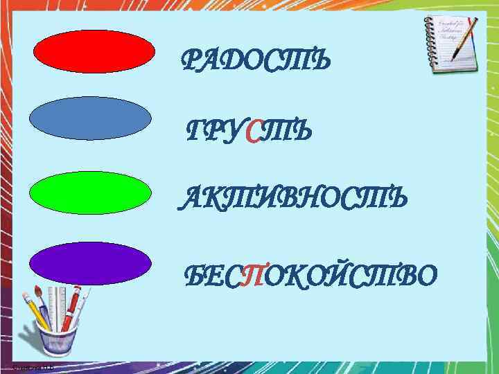 РАДОСТЬ ГРУСТЬ АКТИВНОСТЬ БЕСПОКОЙСТВО 