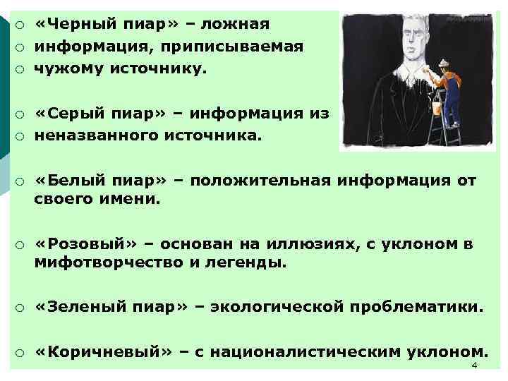 ¡ ¡ ¡ «Черный пиар» – ложная информация, приписываемая чужому источнику. «Серый пиар» –