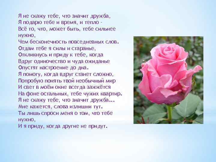 Я не скажу тебе, что значит дружба, Я подарю тебе и время, и тепло