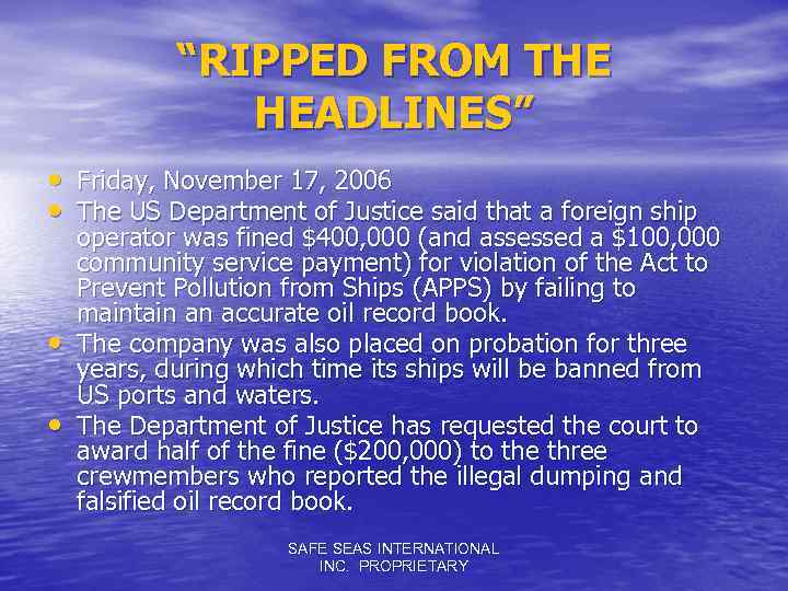 “RIPPED FROM THE HEADLINES” • Friday, November 17, 2006 • The US Department of