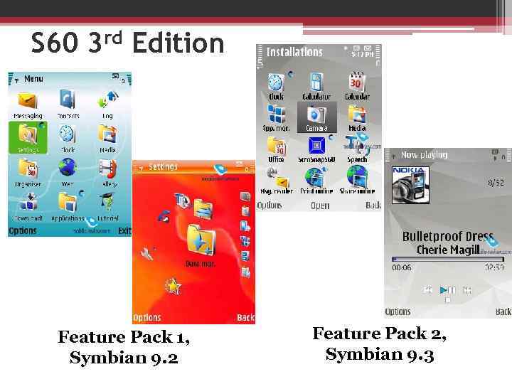 S 60 3 rd Edition Feature Pack 1, Symbian 9. 2 Feature Pack 2,