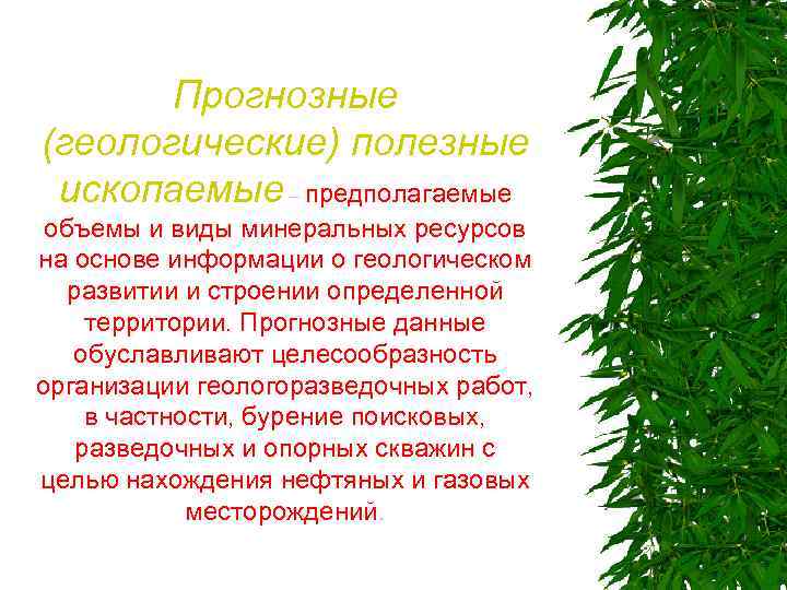 Прогнозные (геологические) полезные ископаемые – предполагаемые объемы и виды минеральных ресурсов на основе информации