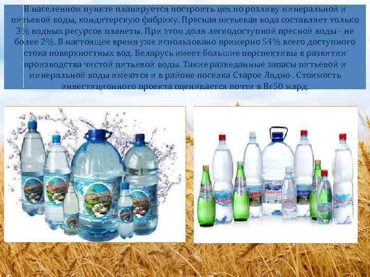 В населенном пункте планируется построить цех по розливу минеральной и питьевой воды, кондитерскую фабрику.