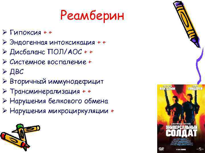 Реамберин Ø Ø Ø Ø Ø Гипоксия + + Эндогенная интоксикация + + Дисбаланс