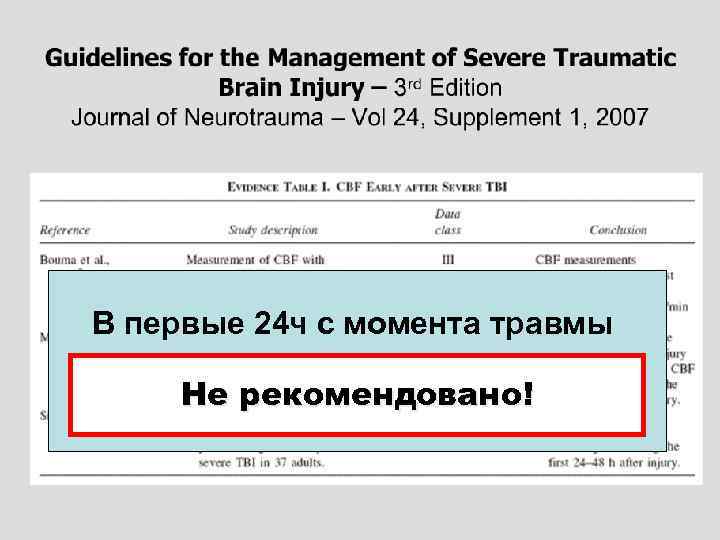 В первые 24 ч с момента травмы отмечено Не рекомендовано! снижение мозгового кровотока 