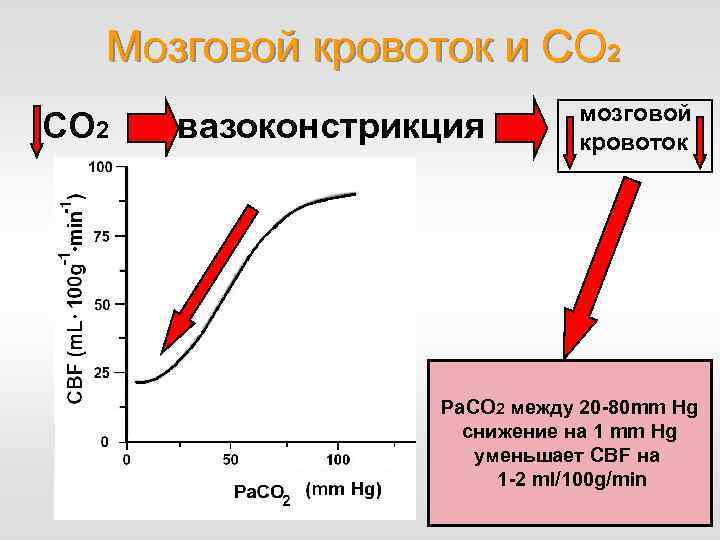 Мозговой кровоток и СО 2 вазоконстрикция мозговой кровоток Ра. CО 2 между 20 -80