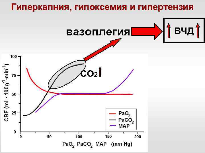 Гиперкапния, гипоксемия и гипертензия вазоплегия СО 2 ВЧД 
