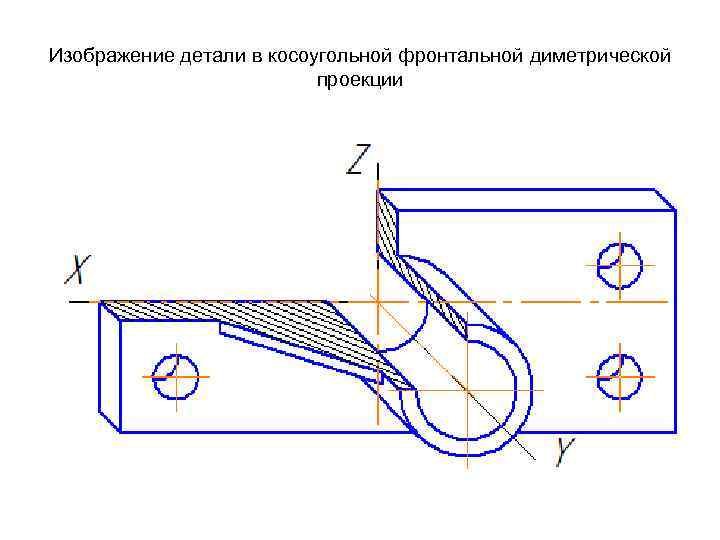 Изображение детали в косоугольной фронтальной диметрической проекции 