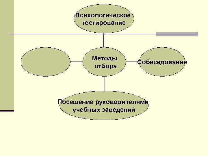 Психологическое тестирование Методы отбора Собеседование Посещение руководителями учебных заведений 