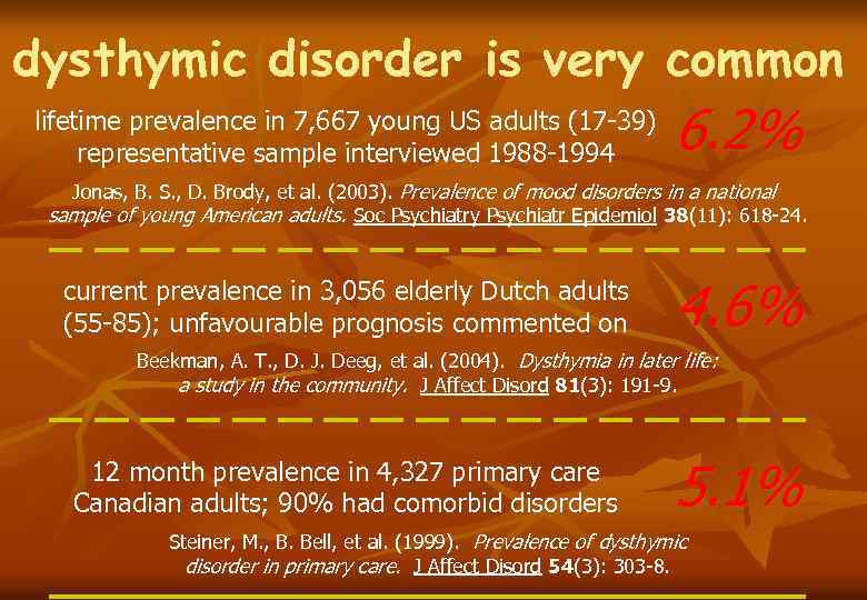 dysthymic disorder is very common lifetime prevalence in 7, 667 young US adults (17