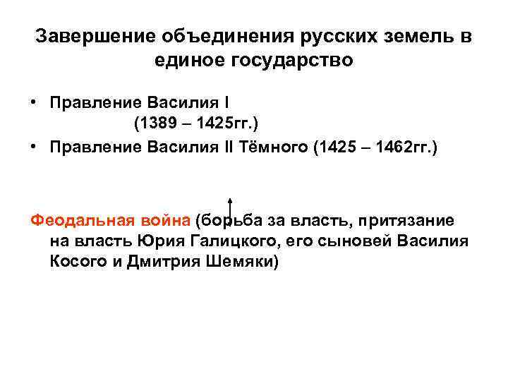 Завершение объединения русских земель в единое государство • Правление Василия I (1389 – 1425
