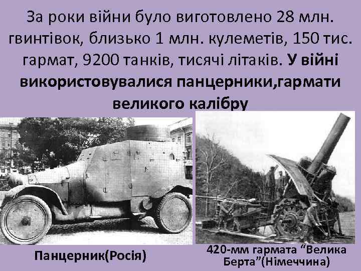 За роки війни було виготовлено 28 млн. гвинтівок, близько 1 млн. кулеметів, 150 тис.