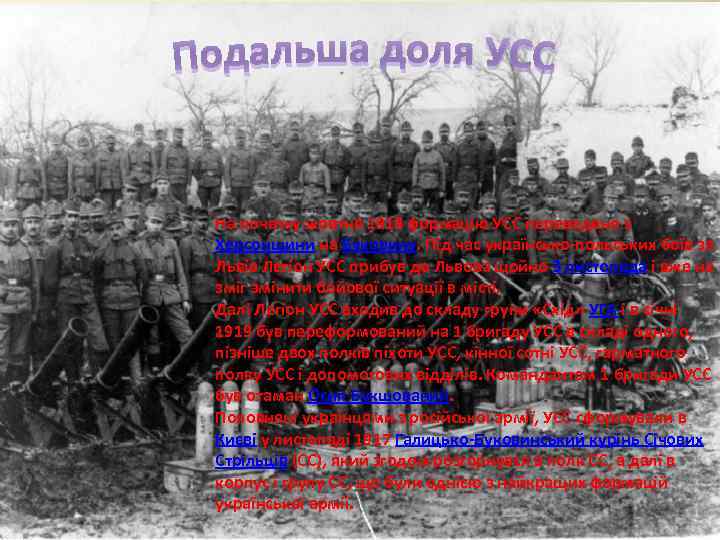 На початку жовтня 1918 формацію УСС переведено з Херсонщини на Буковину. Під час українсько-польських