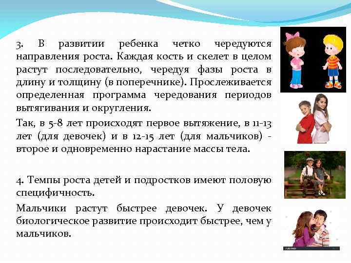 3. В развитии ребенка четко чередуются направления роста. Каждая кость и скелет в целом