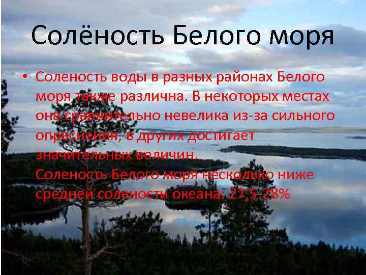 Солёность Белого моря • Соленость воды в разных районах Белого моря также различна. В