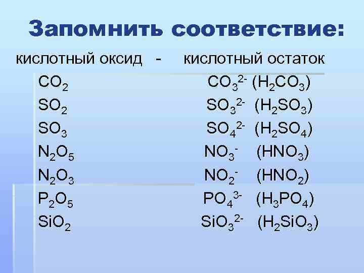 Кислотным остатком является. Оксид и кислотный остаток. Кислотные оксиды и остатки. Таблица кислотный оксид кислота кислотный остаток. Кислотные оксиды остатки таблица.