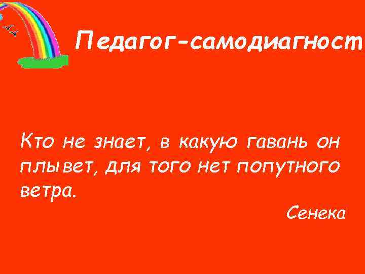 Педагог-самодиагност Кто не знает, в какую гавань он плывет, для того нет попутного ветра.