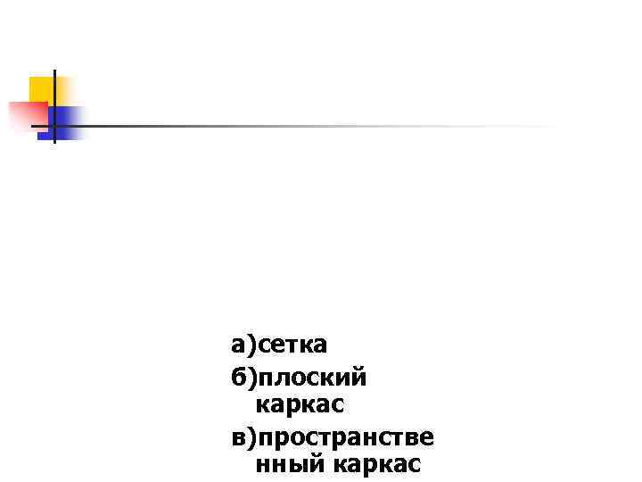 а)сетка б)плоский каркас в)пространстве нный каркас 