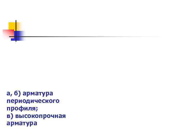 а, б) арматура периодического профиля; в) высокопрочная арматура 