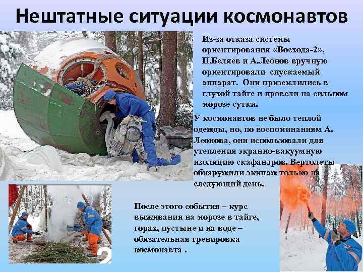 Нештатные ситуации космонавтов Из-за отказа системы ориентирования «Восхода-2» , П. Беляев и А. Леонов