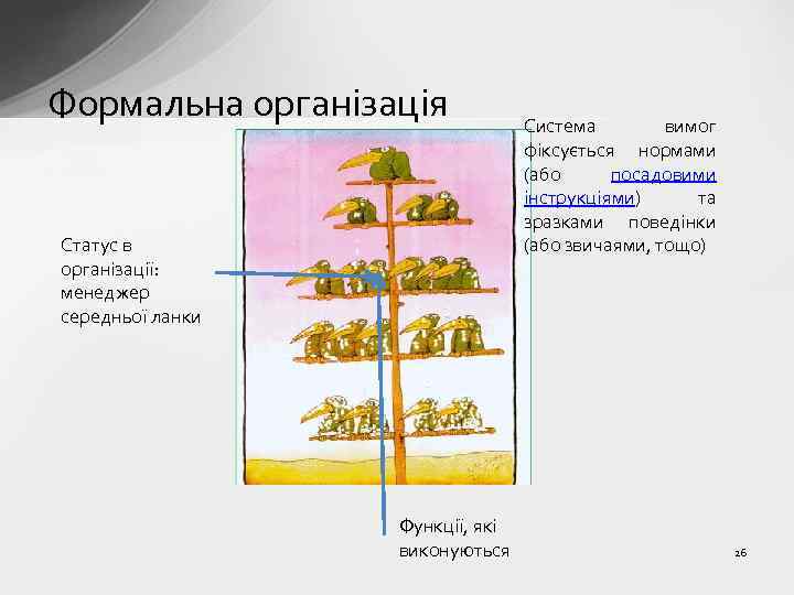 Формальна організація Статус в організації: менеджер середньої ланки Функції, які виконуються Система вимог фіксується