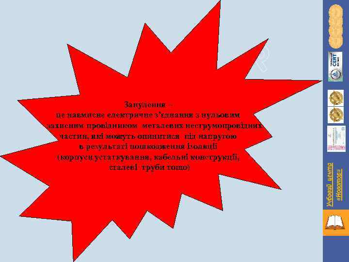 Т О Р Занулення – це навмисне електричне з’єднання з нульовим захисним провідником металевих