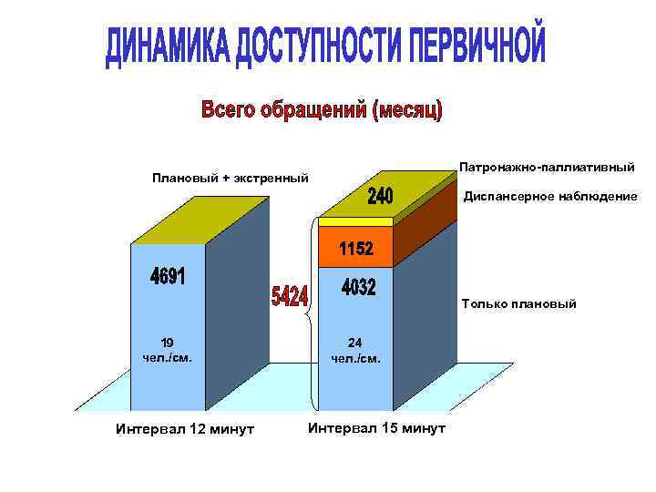 Патронажно-паллиативный Плановый + экстренный Диспансерное наблюдение Только плановый 19 чел. /см. Интервал 12 минут