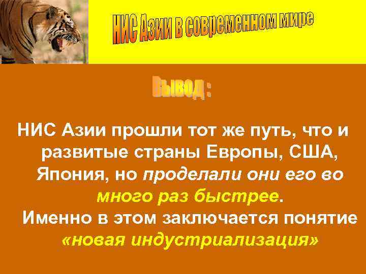 НИС Азии прошли тот же путь, что и развитые страны Европы, США, Япония, но