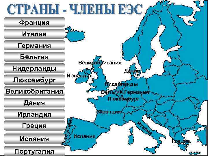 Франция Италия Германия Бельгия Великобритания Нидерланды Ирландия Люксембург Нидерланды Великобритания Бельгия Германия Люксембург Дания