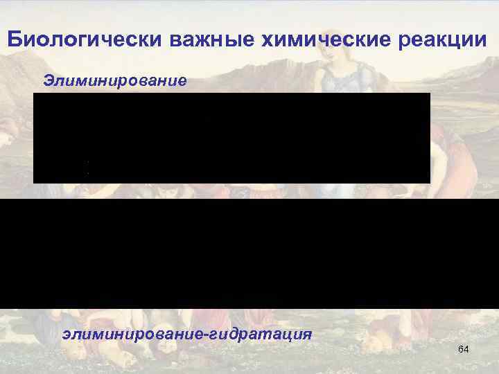 Биологически важные химические реакции Элиминирование элиминирование-гидратация 64 